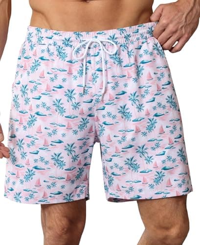 OYGSieg 2 in 1 Mens Swim Trunks 7 Inch Board Shorts Quick Dry Swim Shorts Suit with Pockets A M