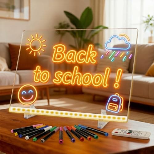 JACZZO Led Drawing Board for Kids, 13.7"X10" Led Note Board with 7 Colors & 3 Modes,12 Markers& Wireless Remote, Acrylic Writing Message Board, Easter Gifts for Kids