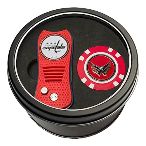 Team Golf NHL Washington Capitals Tin Gift Set with Retractable Divot Tool and Golf Chip Gift Set & Chip, Includes 2 Double-Sided Enamel Ball Markers, Patented Design, Less Damage to Greens