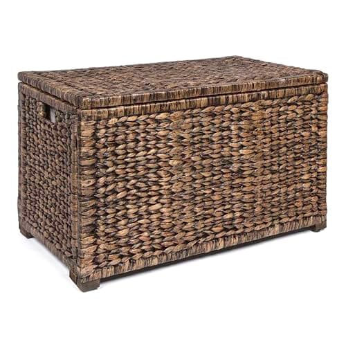 happimess Anada 30" Storage Trunk Wicker Weave Water Hyacinth, Brown Wash