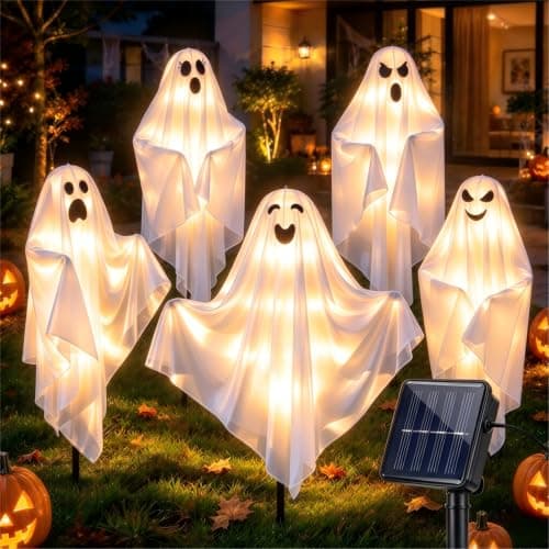 5 Pcs Halloween Decorations Outdoor - Solar Ghost Light for Yard Decor