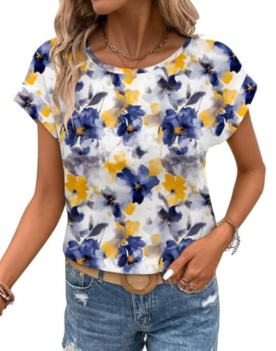 Bliwov Womens T Shirts Summer Tops Cap Sleeve Crewneck Casual Business Blouses 2026 Spring Clothes Fashion Outfits