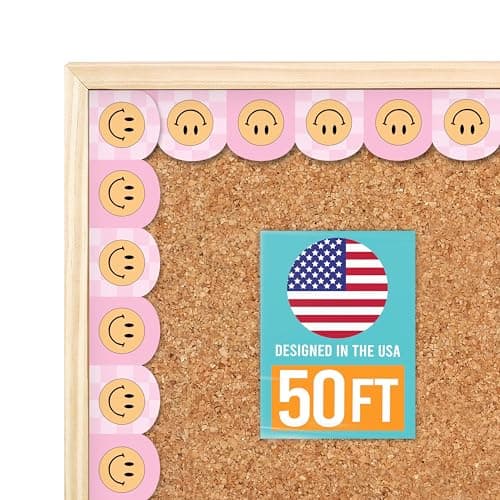50ft Bulletin Board Borders Trim - Classroom Borders for Bulletin Board Decorations, Daycare Teacher Must Haves, Home & Office DIY Supplies, Retro Back to School & Workplace Events Party Decor