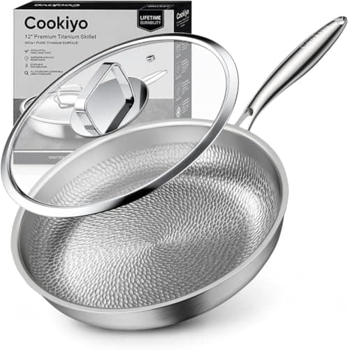 12" Titanium Pans for Cooking with Lid,Hammered,No Coating