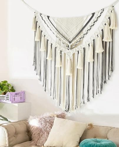 Jakalin Macrame Wall Hanging Grey Panels Boho Wall Art 31" Wx39 L