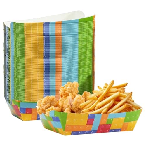 2lb Paper Food Trays, 50 Pack Disposable Serving Trays, Disposable Paper Boat Plates Containers, Colorful Food Holder Trays for French Fries Nachos Snack Hot Dog Taco BBQ Popcorn (50 Pack)