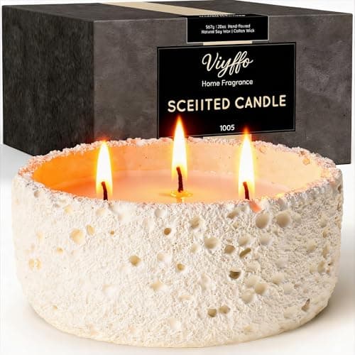 Viyffo 20oz Large Citronella Candles Outdoor, 3 Wick Decorative Candle, Non Toxic Soy Candles for Women, Matte Ivory Ceramic Jar, Outdoor Candle for Patio, Porch, Backyard, Deck & Fall Decor