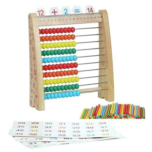 AISHUN Abacus Toys for Kids, Math Toy with Number Cards 1-100 Counting Sticks,Ruler,Alphabets,Colorful Educational Learning Toys for Homeschool Supplies,Counting Skills, for 3+ Years Old