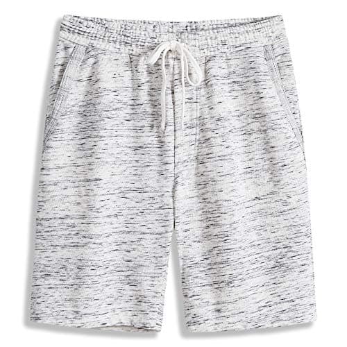VANCOOG Men's Casual Classic Fit Fleece Golf Boxing Elastic Waistband Shorts, White Melange, XXL