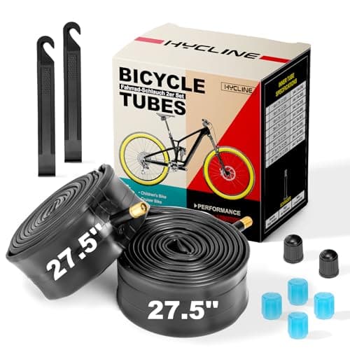 Hycline 2-Pack 27.5 x 1.75-2.125 Bike Inner Tubes, 32mm Schrader Valve, Premium Butyl Rubber, Puncture Resistant Replacement Tubes with 2 Tire Levers & Fluorescent Valve Caps for MTB Road & Kids Bikes