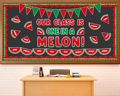 gisgfim 90 Pcs Summer Watermelon Bulletin Board Set One in a Melon Classroom Decorations Watermelon Paper Cutouts Summer Bulletin Board for School Door Wall Decor(Our Class is One in A Melon)