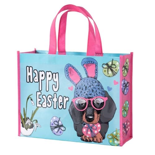 WRAPAHOLIC 13" Large Reusable Easter Gift Bag with Handles - Bunny Ears Dog Gift Bags for Easter, Baby Shower, Kids Birthday and Spring