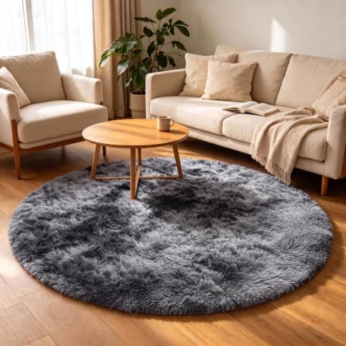 ONASAR Tie-Dyed Dark Grey Round Area Rugs 5ft, Ultra Soft Bedroom Circle Rug for Kids Girls Teen Room, Fluffy Plush Shaggy Carpet Floor Mats for Baby Nursery Living Room Playroom Home Decor