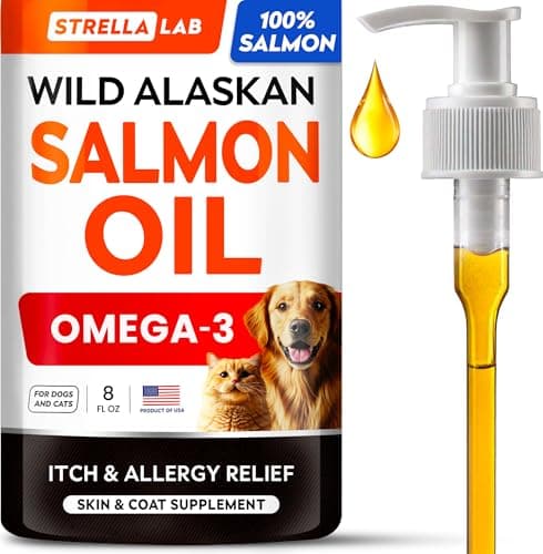 StrellaLab Wild Alaskan Salmon Oil for Dogs - Natural Omega 3 for Dogs & Cats, Itch & Allergy Relief, Skin & Coat Support - Fish Oil Liquid, EPA+DHA Fatty Acids for Hip&Joint, Immune&Heart Health 8 Oz