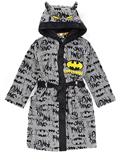 DC Comics Batman Dressing Gown Boys Kids Grey Dark Knight Pjs Bathrobe 9-10 Years