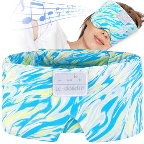 LC-dolida Sleep Mask with Bluetooth Headphones, Extra Large Silk Eye Mask for Sleeping Side Day Sleepers, Sleep Headphones Bluetooth 5.4 for Women Men with Thin Speaker, Blackout, Comfort, Microphone