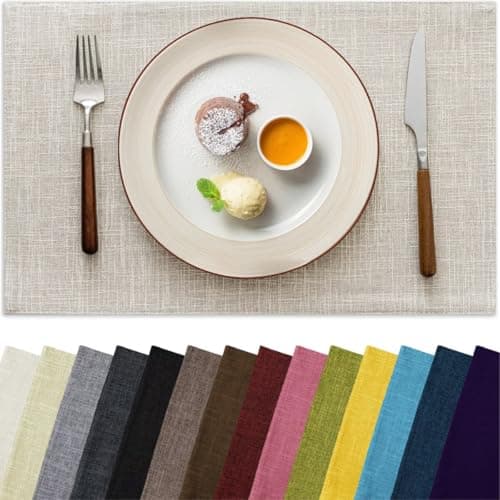 Aironment Placemats Set of 6, Bilayer Thickened Linen Place Mats Heat Resistant Machine Washable Wrinkle Free Carefully Selected Polyester Mats for Kitchen/Dining/Coffee Table (Cream Beige)
