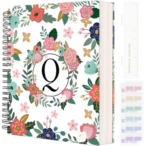 YeeCASE Hardcover Spiral Notebook Journal 8.5” x 11”, 300 Pages Journals for Women Men, A4 Large College Ruled Notebooks, Cute Floral Letter Spiral Journal for Writing, Work, Business, School (8.5” x 11” A4, Q)