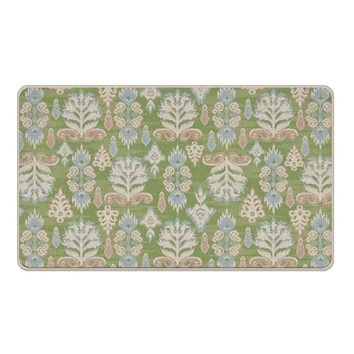 Livcoz Vintage Floral Welcome Front Door Mat, Retro Green Damask Pattern