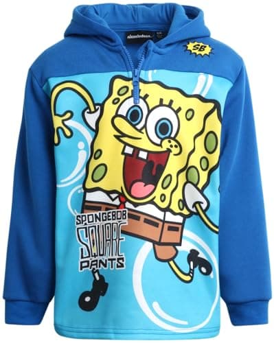 Nickelodeon Paw Patrol Boys Hoodie - Soft Cozy Fleece Pullover Quarter Zip Sweatshirt Graphic Hoodies for Toddlers and Kids, Size 5-6, Spongebob Blue