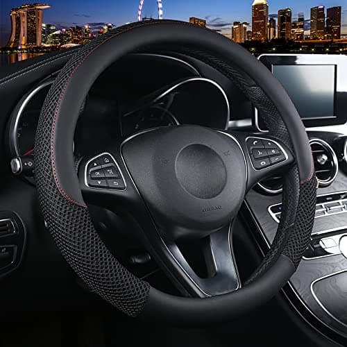 Cxtiy Premium Ice Silk Steering Wheel Cover - Soft, Breathable, and Anti-Slip for Ultimate Comfort and Style Fit Most of Cars SUV Auto Vehicle (C-Black)