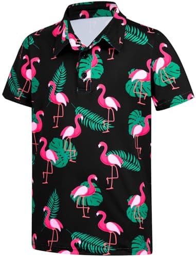 Boys Hawaiian Shirt Golf Polo Shirts Flamingo Holiday Short Sleeve Collared School Uniform Size 5-6 Years Athletic Dry Fit Tops Casual Clothes