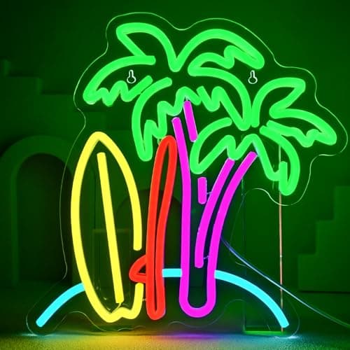 NXYX Surf Surf Palm Tree Neon Sign Beach Surfboard Wall Decor Paradise Neon Light Surf Poster for Summer Tiki Bar Beach Room Decor for Teen Girls Surfer