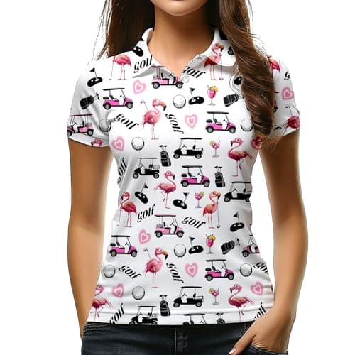 Womens Golf Shirt Short Sleeve Flamingo Shirts for Women Tennis Outfit