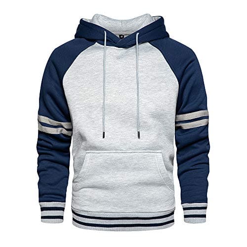 TOLOER Mens Hoodies Pullover Color Block Long Sleeve Lightweight Fleece Sweatshirt with Pocket Blue XX-Large