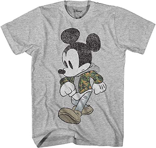 Disney Mickey Mouse Vintage Street Style Adult T-Shirt Distressed Urban Graphic (Heather,Medium)