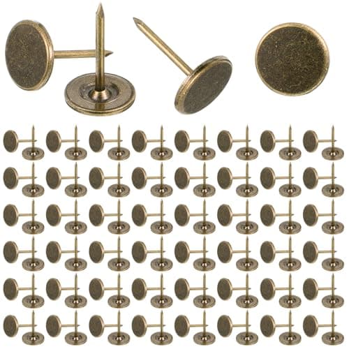 100 Pcs Upholstery Tacks, Antique Upholstery Thumb Tacks for Wall, 0.4" X 0.6" Flat Head Thumb Tack, Heavy Duty Vintage Bronze Push Pins, Decorative Wall Pins for Office, DIY Crafts (Boxed)