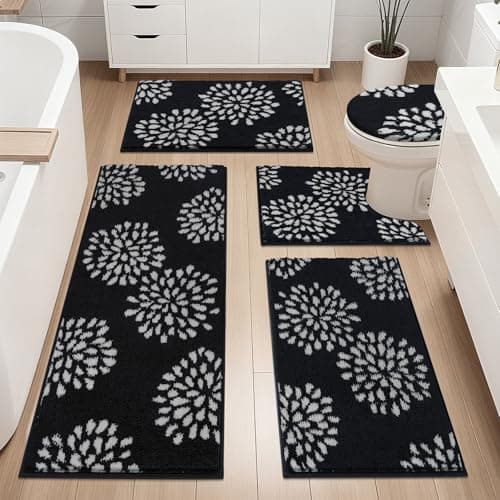 HEBE Bathroom Rugs Set 5 Piece, Non Slip Washable Absorbent Bath Mat Set