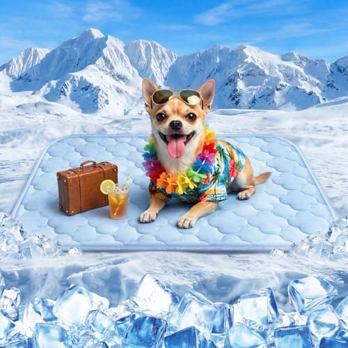 Cooling Mat for Dogs and Cats 24" x 18", Pet Cooling Bed Indoor Outdoor w Waterproof Cover & Ice Silk, Summer Cool Pad for Puppy Kitty, Non-Slip Washable Pet Blanket for Crate Kennel (Cryo Ice Blue)