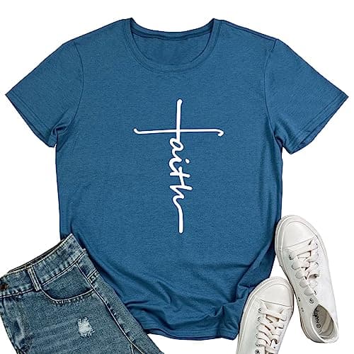MAXTREE Women Cute Tees Graphic Tshirts Heather Indigo Small