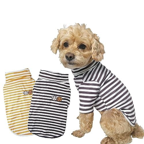 Pack of 2 Cute Doggie Embroidery Dog Pullover Stretchy Puppy Turtleneck Sweater Soft Clothes for Small Dogs Cats (Yellow+Brown, X-Small)