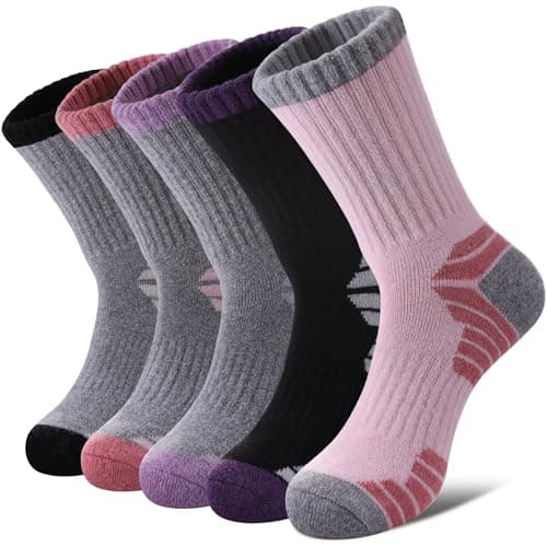 MQELONG Merino Wool Socks for Women Hiking Thermal Winter Thick Warm Cozy Boot Socks (Multicolor 5 Pairs)