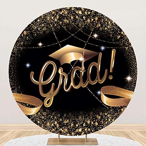 DASHAN 7.2ft Graduation Round Arch Backdrop Cover Graduation Black Gold Glitter Circle Arch Backdrop Cover for Class of 2026 Congrats Grad Party Prom Photo Booth Props