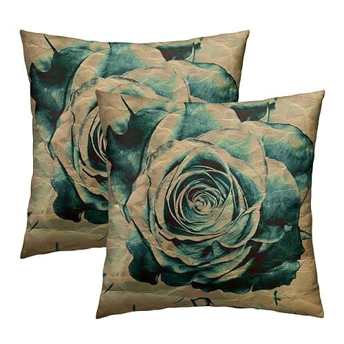 Cafl Vintage Inkblots Rose Throw Pillow Covers Green Rose Floral Square Pillowcases Cushion Cover 18x18 Inch for Room Sofa Chair Bed Home Decor Set of 2