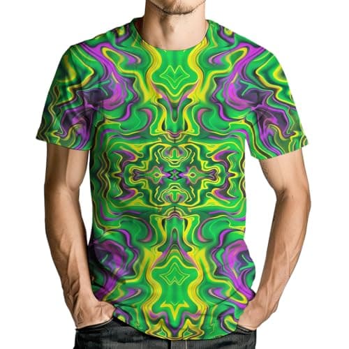 RASBCTK Psychedelic Tie Dye Shirt for Men Women Graphic Tees Unisex 3D Printed Short Sleeve Novelty Tops T-Shirts,Green,XL