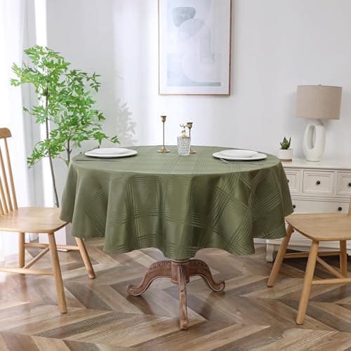RNDRSSE Green Plaid Round Checkered Tablecloth 60 x 60 Inches Table Cloth, Wipeable Waterproof Oil-Proof Table Cover, Perfect for Family Dinner, Party, and Outdoor Camping