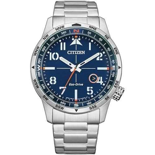 Citizen Men's Eco-Drive Weekender Avion, Silver-Tone Stainless Steel Bracelet Watch, 3 Hand, Date (Model: BM7550-52L)