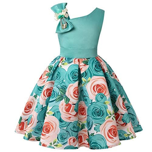 Little Girls Vintage Floral Dresses Frocks Birthday Party New Year Wedding Event Prom Tutu Dress (Light Green,130)