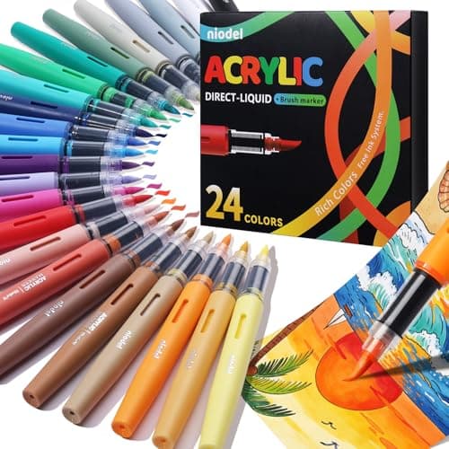 24 Colors Acrylic Paint Markers, Flexible Single Tip Paint Pens, Waterproof High Coloring Pens, for Rock Painting Wood Canvas Glass Metal Fabric, DIY Crafts School Art Supplies Kit, Gifts, Decoration