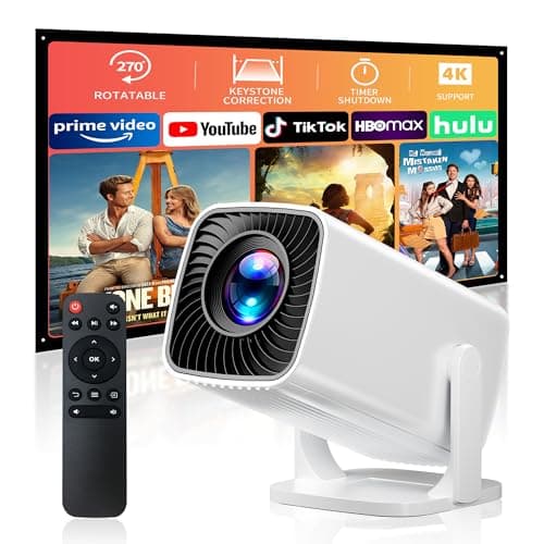 Mini Projector with 4K Support, Portable Projector with Electric Focus & Keystone, 270° Rotatable Stand, Short Throw Home & Outdoor Movie Projector Compatible with TV Stick, Phone & Laptop