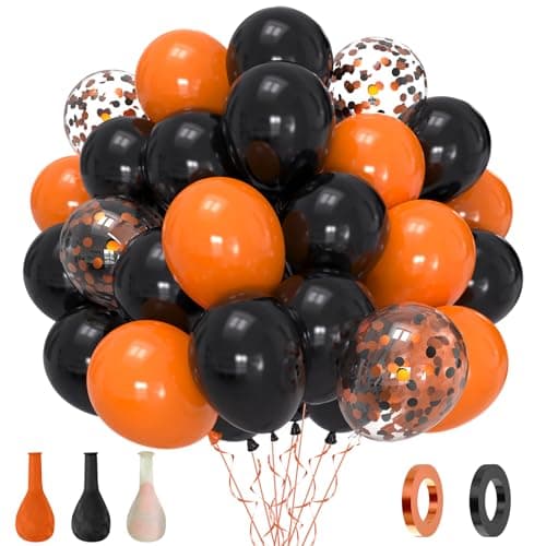 Black and Orange Balloons przyjecie 60 Pcs 12 inch Halloween Balloons Confetti Balloon Pack for Birthday Gratuation Autumn Fall Harvest Gothic Dark Theme Party Decoration