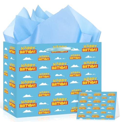 Cartoon Story Birthday Gift Bag for Kids Boy Clouds Happy Birthday Cartoon Toy Gift Bags Wrapping Paper Card Boys Story Themed Paper Bag Birthday Party Decorations Supplies Kids Boys Girls Baby Showers