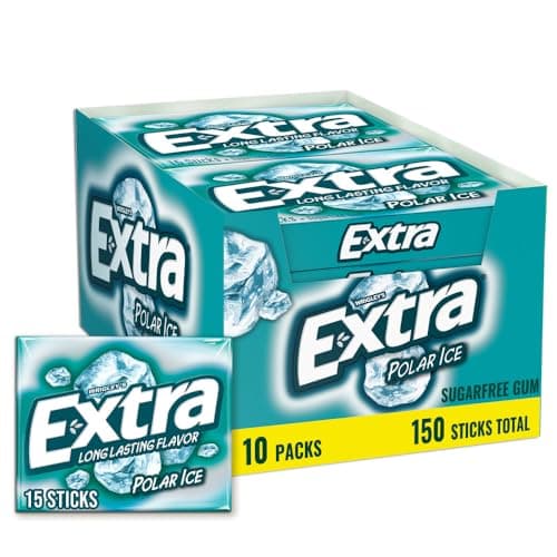 EXTRA Polar Ice Chewing Gum Packs, Sugar Free Gum in Bulk with Strong Mint Flavor for Freshening Breath, 15 Sticks (10 Pack) for Long Lasting Freshness