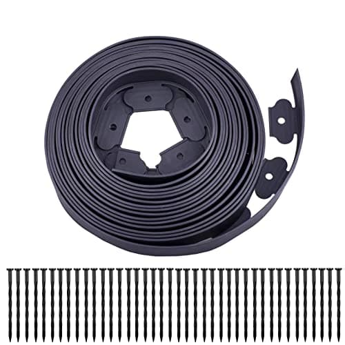 40 FT Garden Edging Kits with 40 Spikes, 2 inch High Heavy-Duty Plastic Garden Edging Border for Landscaping, Flower Gardens, Lawn (40FT, Black)