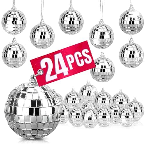 24 PCs Mini Disco Balls Set – 1.89 in Disco Ball Ornaments for Parties and Fun – Lightweight & Portable Decorations for Events & Multipurpose Use, Reflective Mirror Finish, Silver Sparkle Balls
