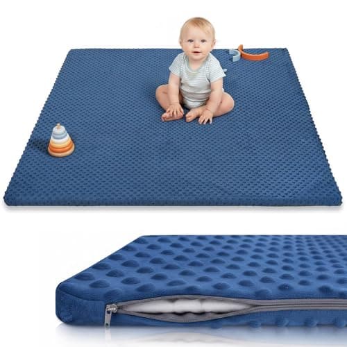 Baby Floor Play Mat for Playpen, Extra Thick 50x50 Inches Padded Mat with Ultra Soft 3D Minky Dot & Removable Washable Cover, Non-Slip & Safe for Crawling,Tummy Time,Infant/Toddler (Blue)